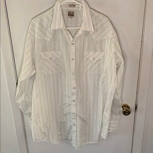 Ely Cattleman white striped long sleeve button down western shirt Size XXLT